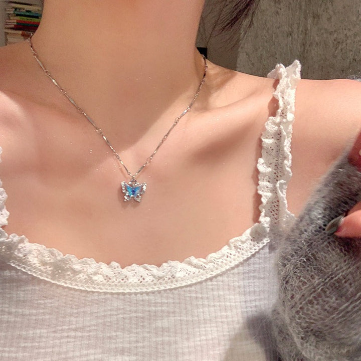 Blue Diamond Butterfly Layered Necklace Set (Luxury Mermaid Choker)