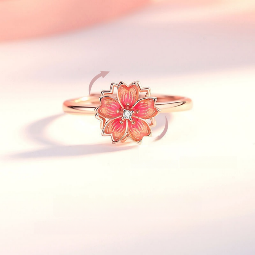 Rotatable Peach‑Blossom 4‑Piece Jewelry Set, Rose‑Gold Tone