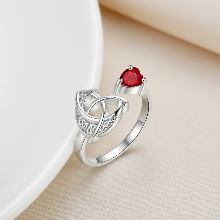 Celtic Knot Heart Birthstone Open Ring, 12‑Month Options