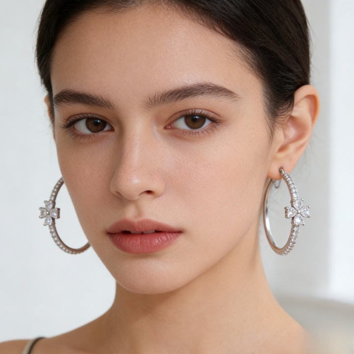 Four-Leaf Diamond Gold Hoop Earrings (Luxury Statement Hoops)