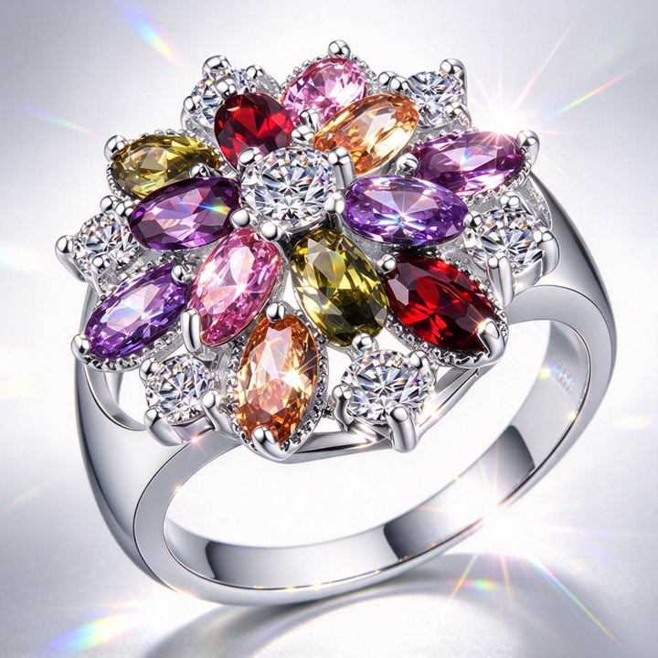 Multicolor Marquise Gemstone Floral S925 Silver Ring