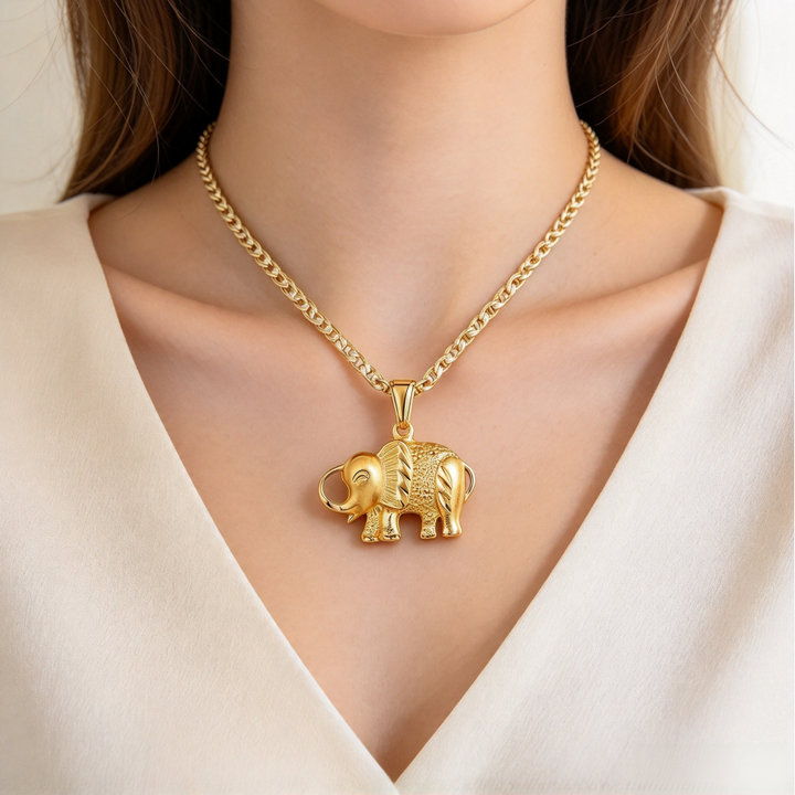 S925 Silver 3D Elephant Pendant Necklace, 2 Colors Lucky Animal Figaro Chain