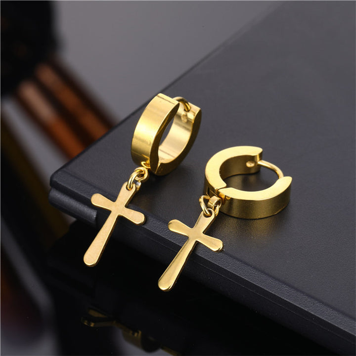 Cool Cross Pendant Huggie Earrings (Multi-Color Unisex Hip-Hop Statement Hoops)