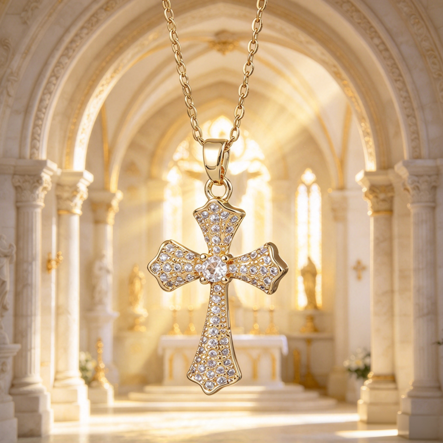 Full Paved Diamond Cross Necklace