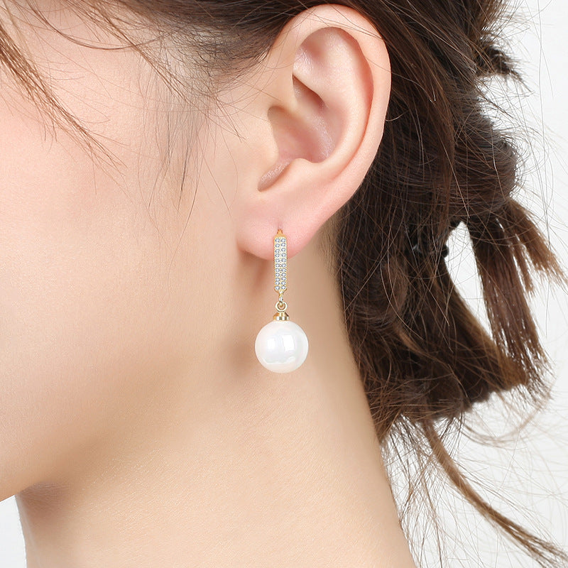 S925 Silver Paved Huggie Hoop Earrings With Pearl Drop, 2 Colors Luxury Dangle Earrings