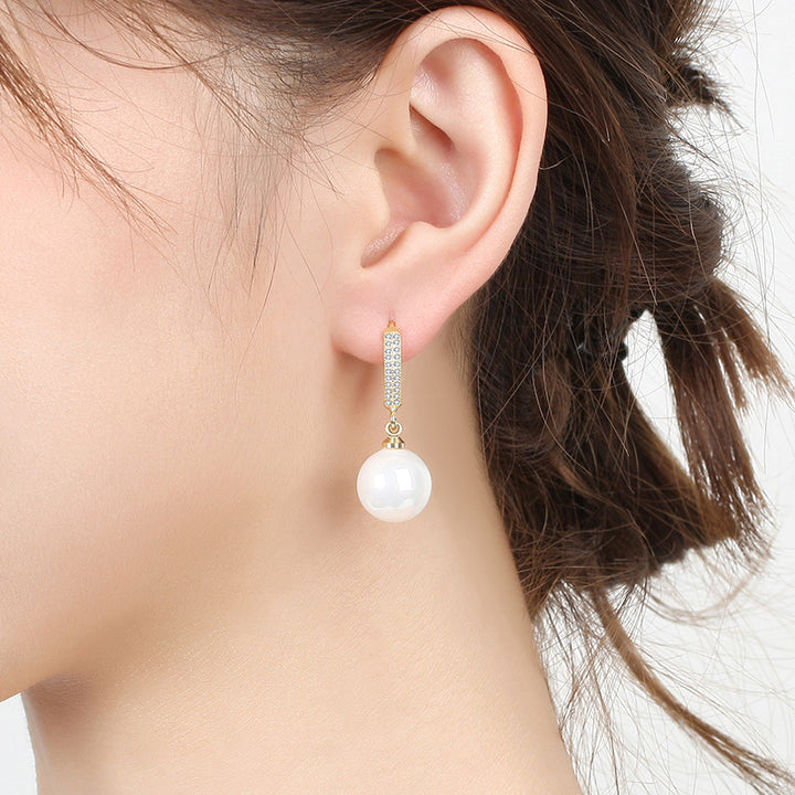 S925 Silver Paved Huggie Hoop Earrings With Pearl Drop, 2 Colors Luxury Dangle Earrings
