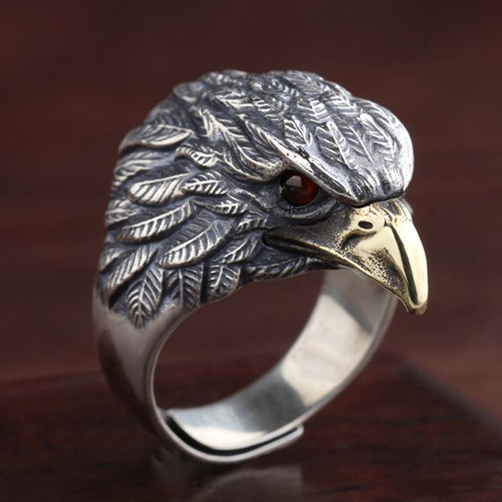 Vintage Oxidized Eagle Head Open Ring (Statement Unisex Band)