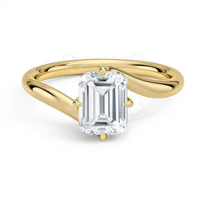 Rectangular Step Cut Twisted Shank 4-Prong Ring, Gold Minimalist Luxury Engagement Ring