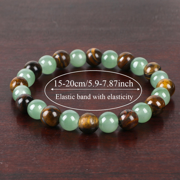 Tiger Eye & Green Aventurine Mixed Round Bead Stretch Bracelet, Unisex Natural Stone Wristband