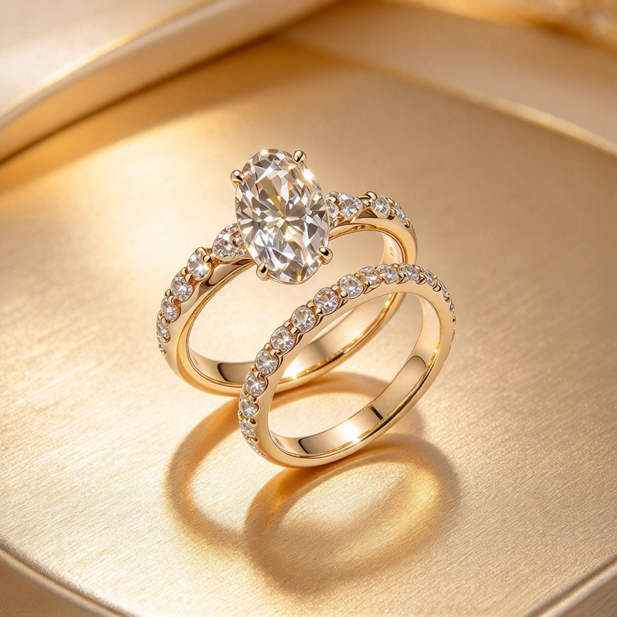 Oval Stone Double Stackable Ring Set