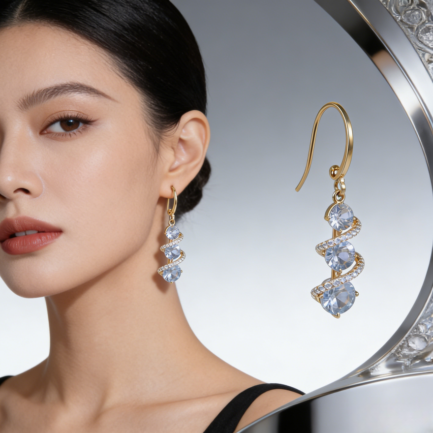 Luxury Spiral Pavé Drop Earrings (Versatile Gold Tone Dangles)
