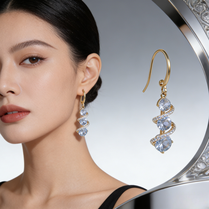 Luxury Spiral Pavé Drop Earrings (Versatile Gold Tone Dangles)