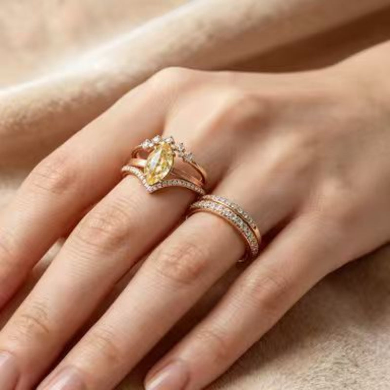 Marquise Yellow Diamond Stackable Ring Set