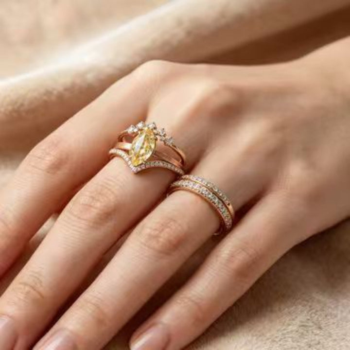 Marquise Yellow Diamond Stackable Ring Set