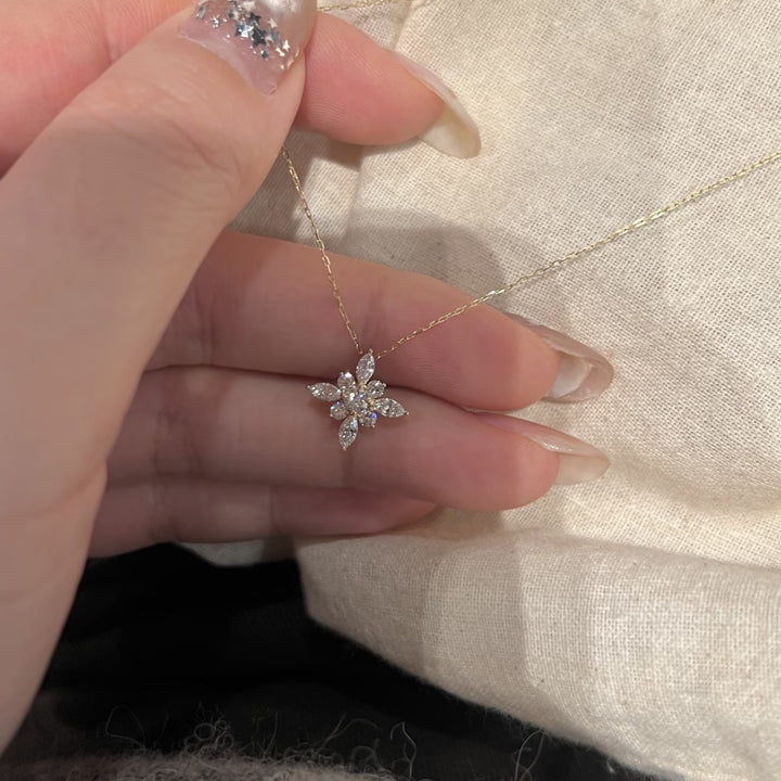 S925 Silver Star‑Flower Choker Necklace, Multi‑Cut Stone Sparkling Snowflake Star Pendant Necklace for Women