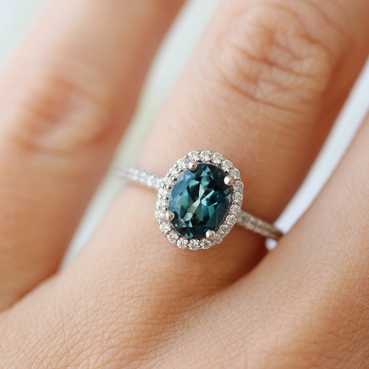 Oval‑Cut Centre Stone Halo Pave Ring For Women