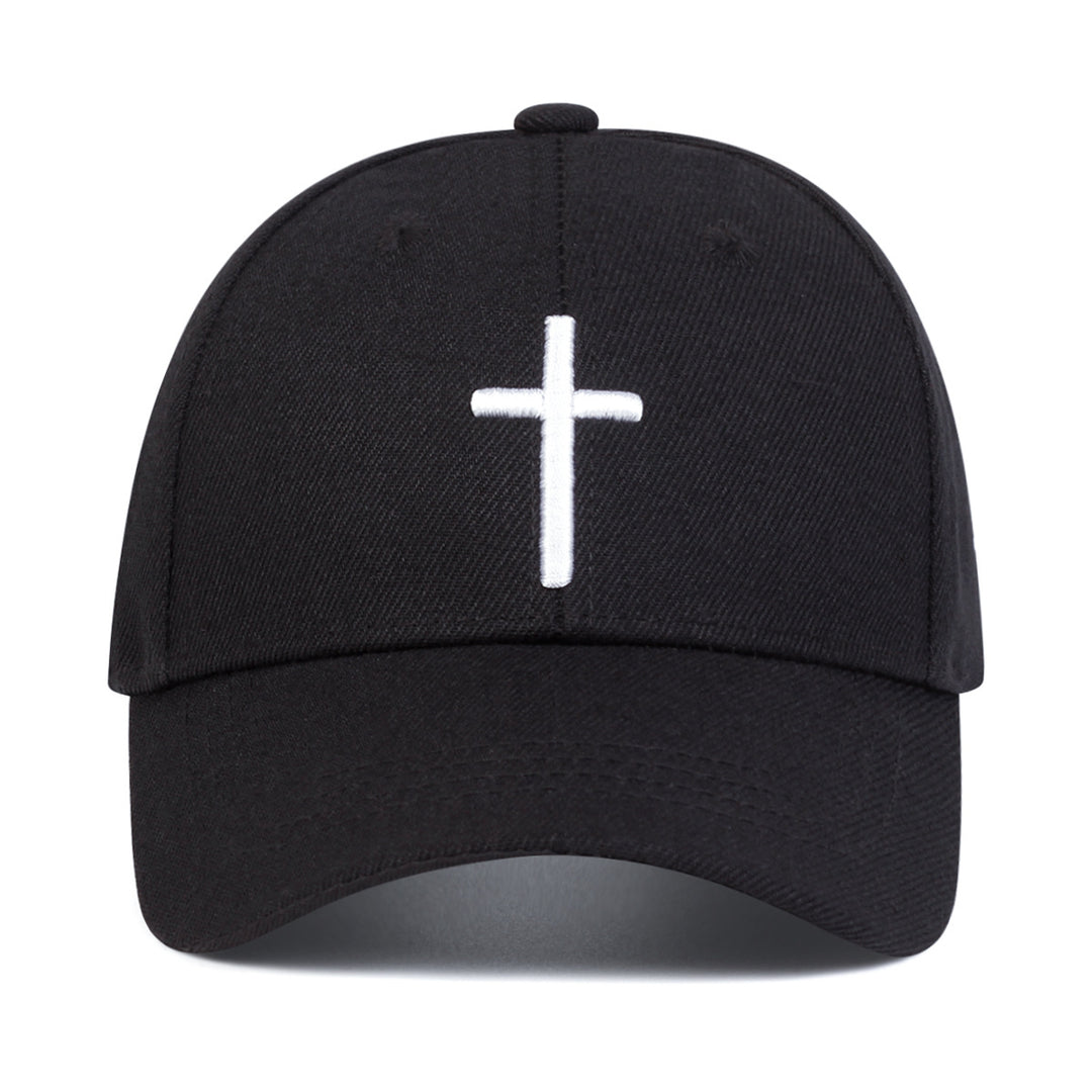 Minimalist Cross Embroidered Cotton Baseball Cap, Casual Adjustable Curved Brim Sun Hat for Men & Women