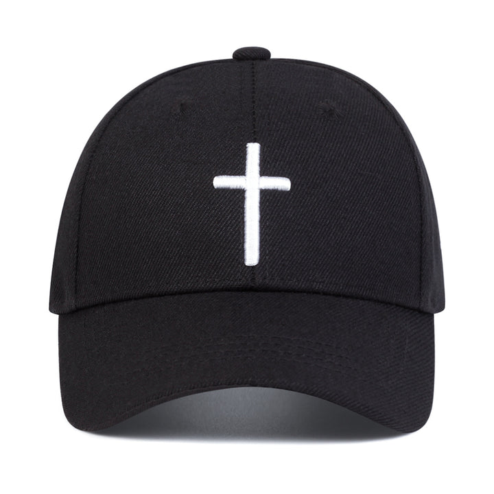 Minimalist Cross Embroidered Cotton Baseball Cap, Casual Adjustable Curved Brim Sun Hat for Men & Women