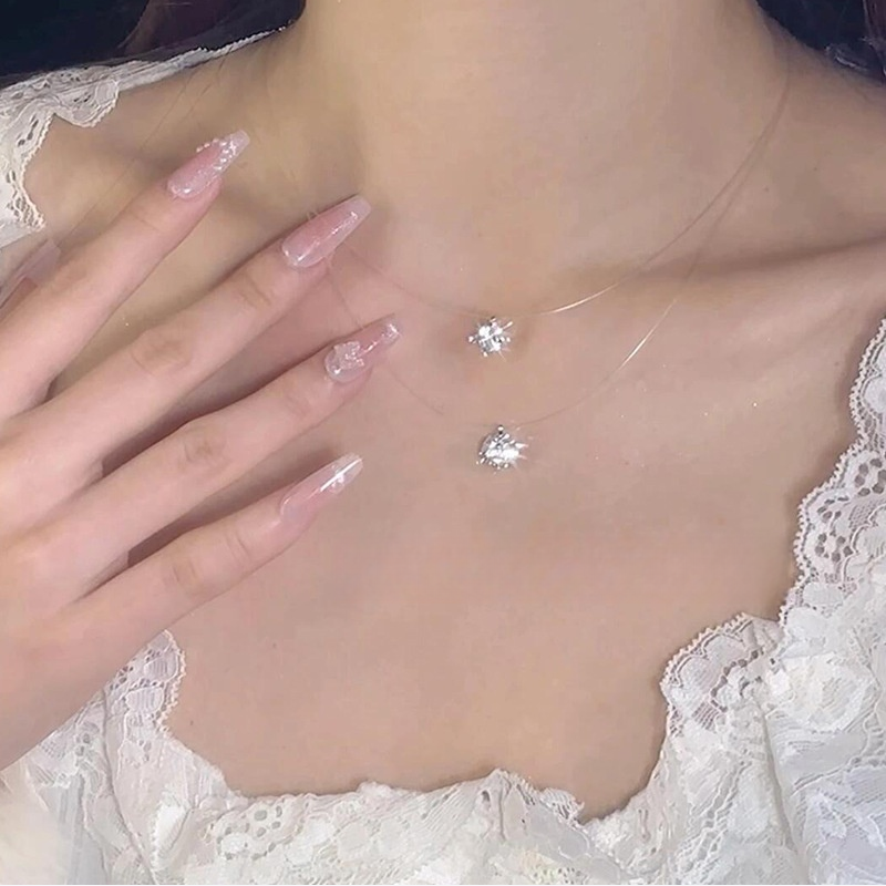 Invisible Fishline Solitaire Necklace (Minimalist Clear Choker)
