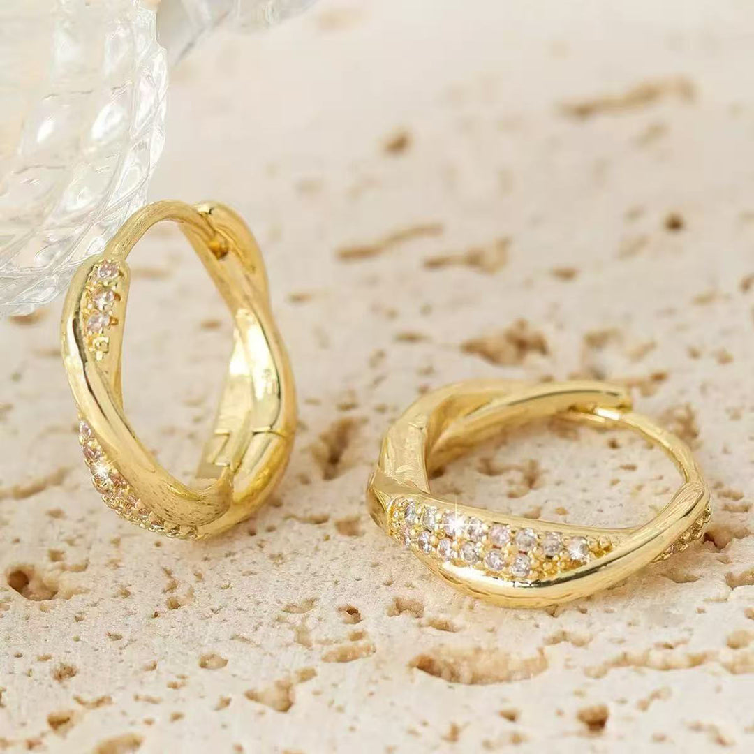 S925 Silver Twisted Diamond Huggie Earrings, Braided Minimalist Luxury Hoops