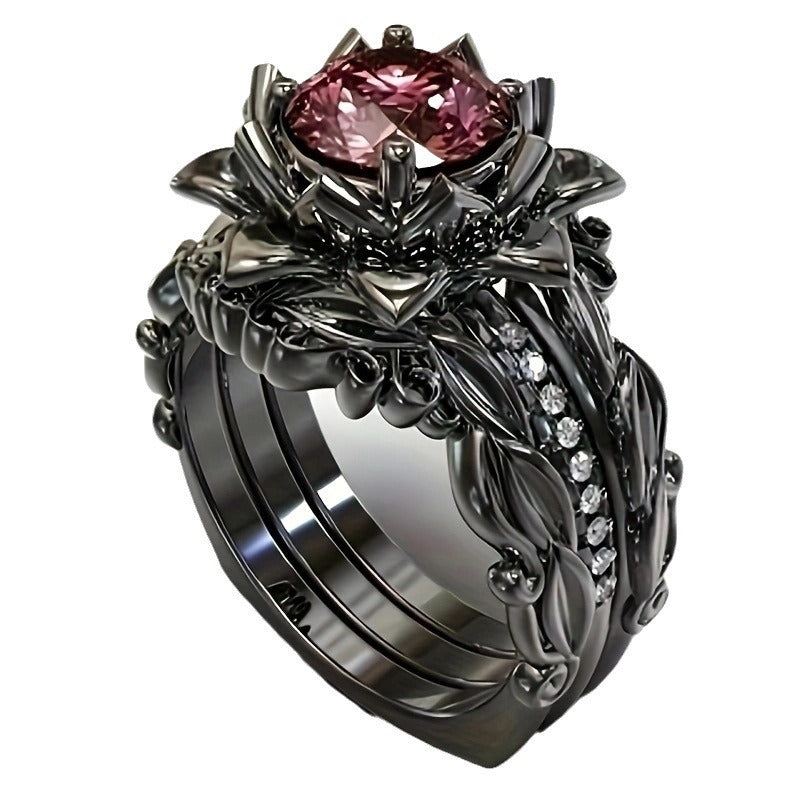 Rose Black Diamond 3-Piece Ring Set