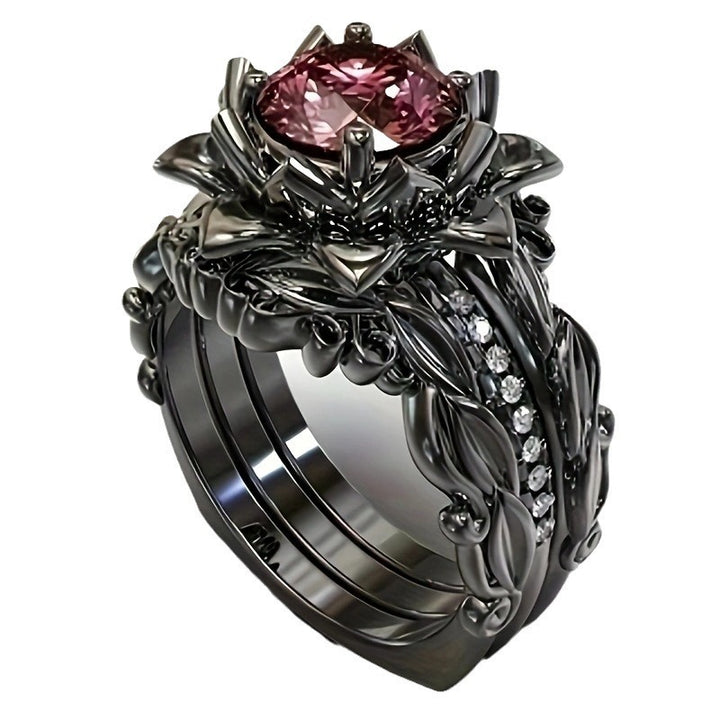 Rose Black Diamond 3-Piece Ring Set