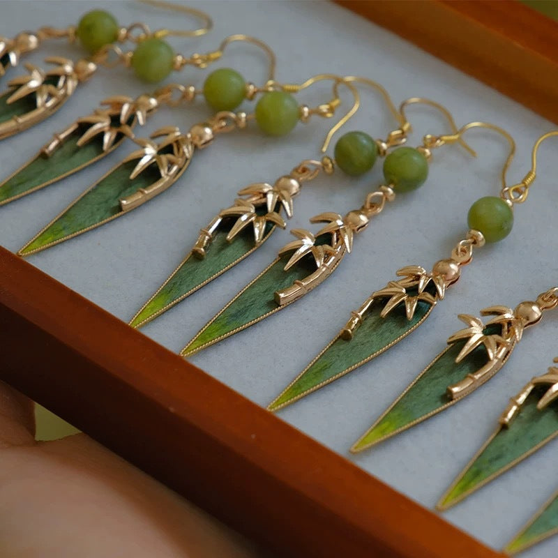 Long Bamboo Leaf Drop Earrings