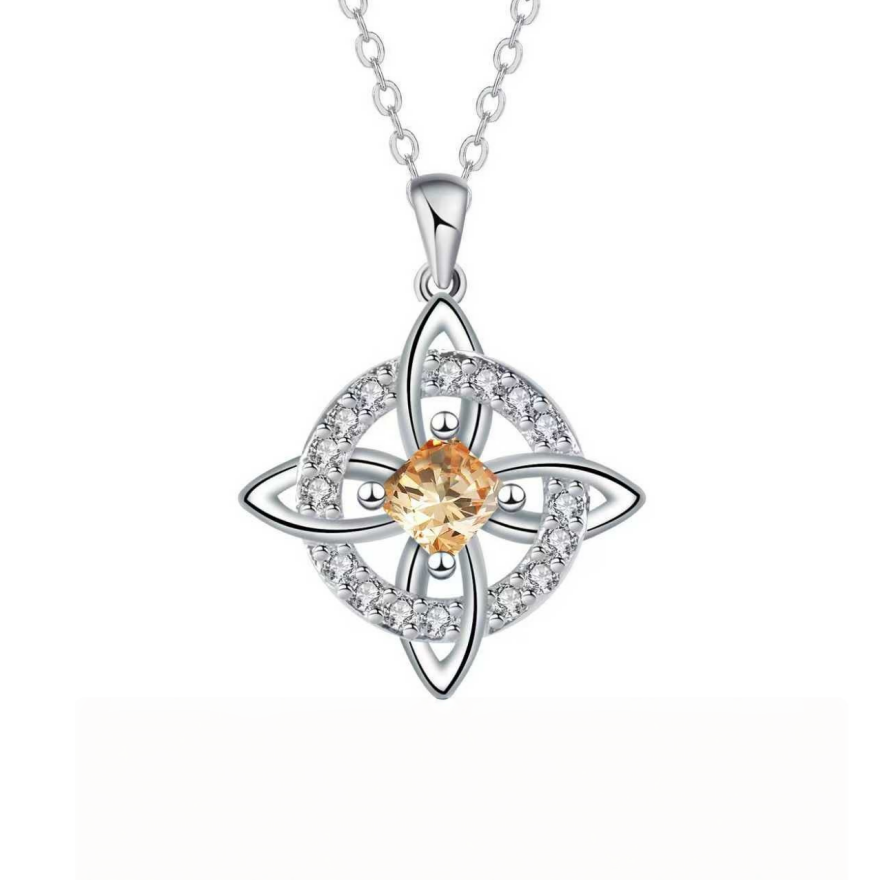 Witch's Knot Birthstone Necklace (12 Colors Silver Tone Pendant)