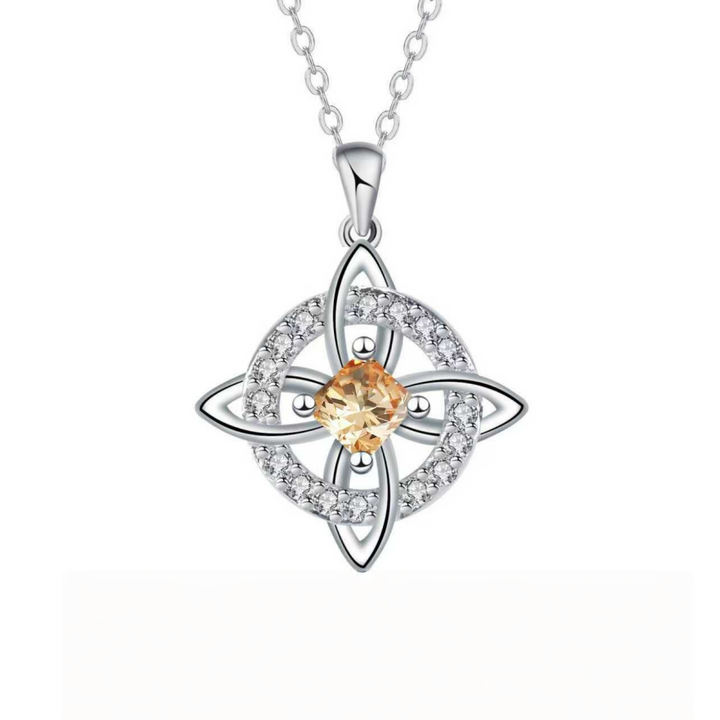 Witch's Knot Birthstone Necklace (12 Colors Silver Tone Pendant)
