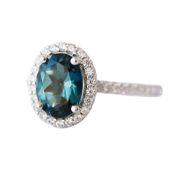 Oval‑Cut Centre Stone Halo Pave Ring For Women