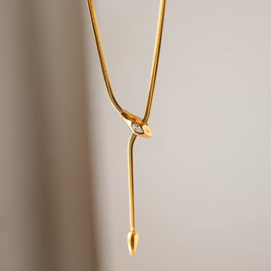 Snake-Shaped Y-Drop Herringbone Necklace (2 Colors Luxury Women's Chain)
