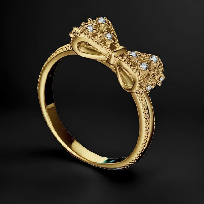 Filigree Diamond Bow Ring (2 Colors S925 Silver Luxury Women's Band)