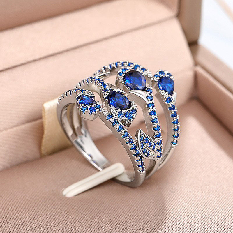 Vintage Multi‑Layer Wrapped Teardrop‑Shaped Blue Diamond Women's Ring