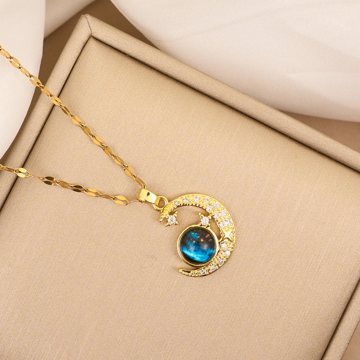 Starry Sky Series Necklace, Multi-Style Moon Star Planet Dolphin Paved Diamond Dainty Women Clavicle Chain