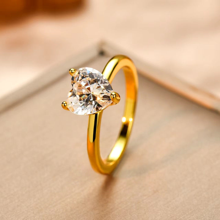 Heart Diamond Three-Prong Solitaire Ring (2 Colors Delicate Engagement Band)