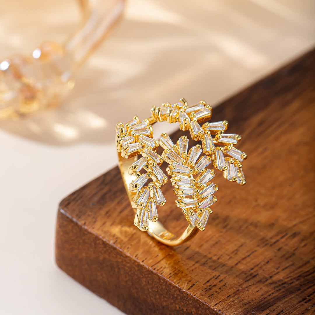 Gold Firework Baguette Diamond S925 Silver Ring