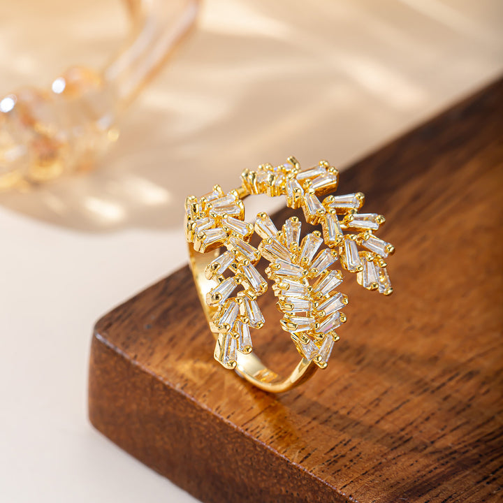 Gold Firework Baguette Diamond S925 Silver Ring