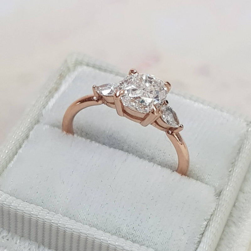Three‑Diamond Cushion‑Cut Engagement Ring, Three‑Tone Plating Options