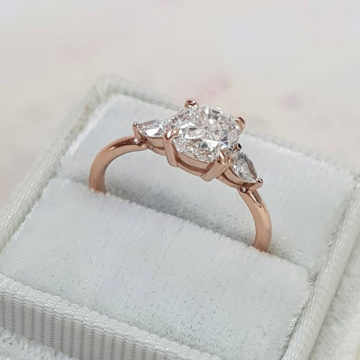 Three‑Diamond Cushion‑Cut Engagement Ring, Three‑Tone Plating Options