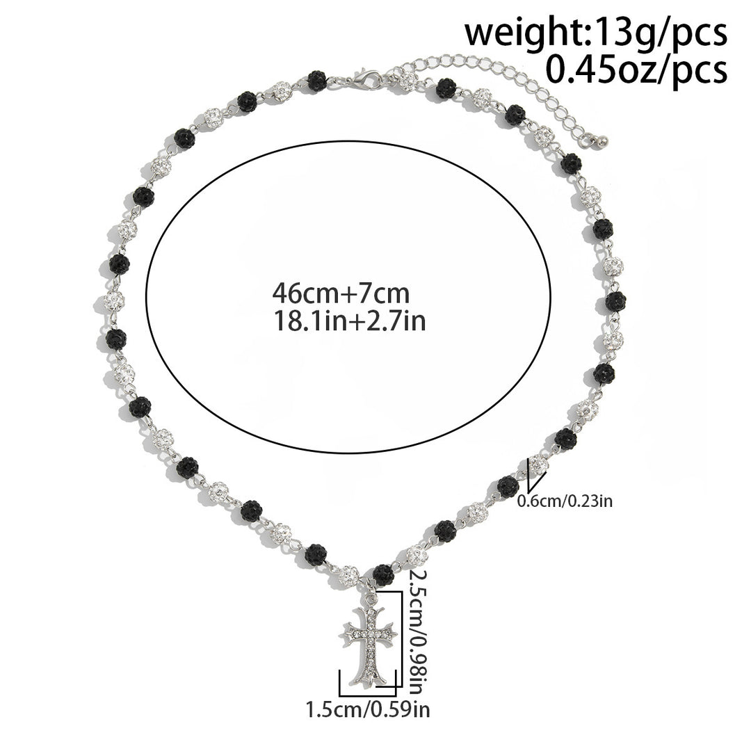 Pearl Shambhala Ball Cross Necklace, Vintage Hip Hop Adjustable Diamond Unisex Clavicle Chain for Men & Women