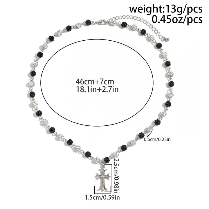 Pearl Shambhala Ball Cross Necklace, Vintage Hip Hop Adjustable Diamond Unisex Clavicle Chain for Men & Women