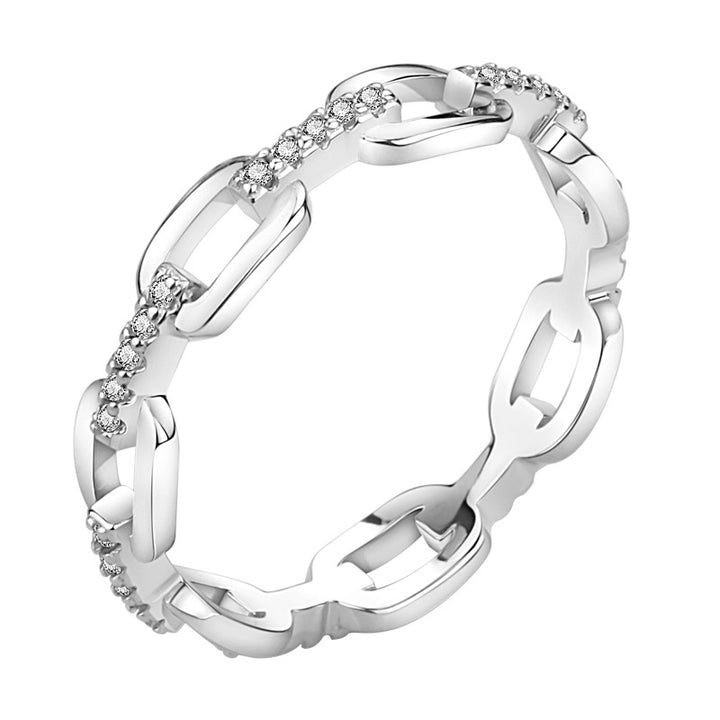 Pig Nose Chain diamond Open Ring (Silver Tone Delicate Everyday Band)