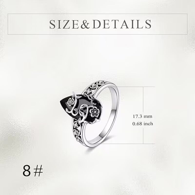 Vintage Vine Black Agate Ring (Light Luxury Niche Dark Style Band)