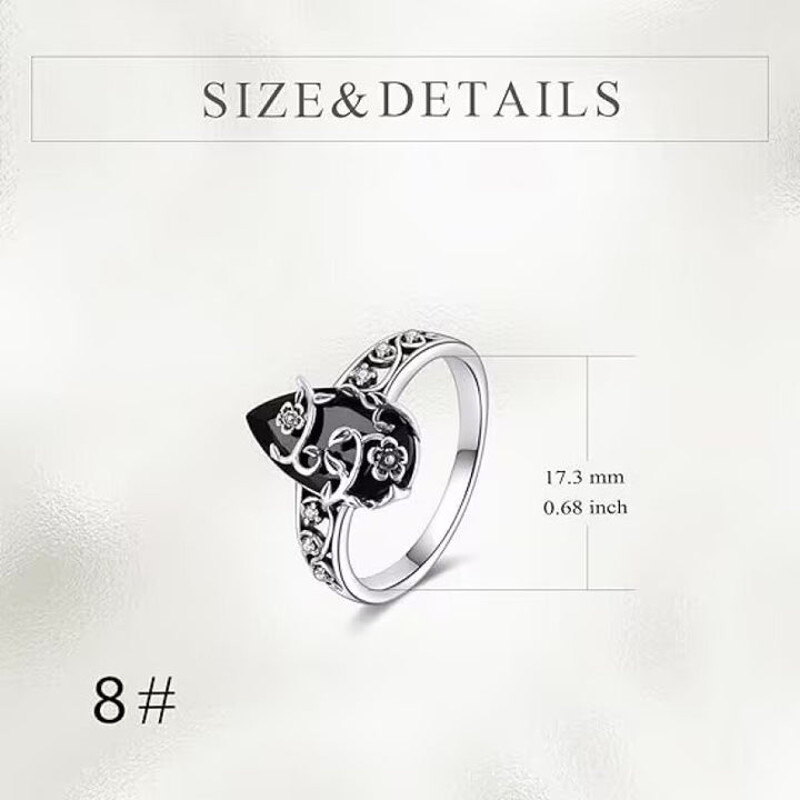 Vintage Vine Black Agate Ring (Light Luxury Niche Dark Style Band)