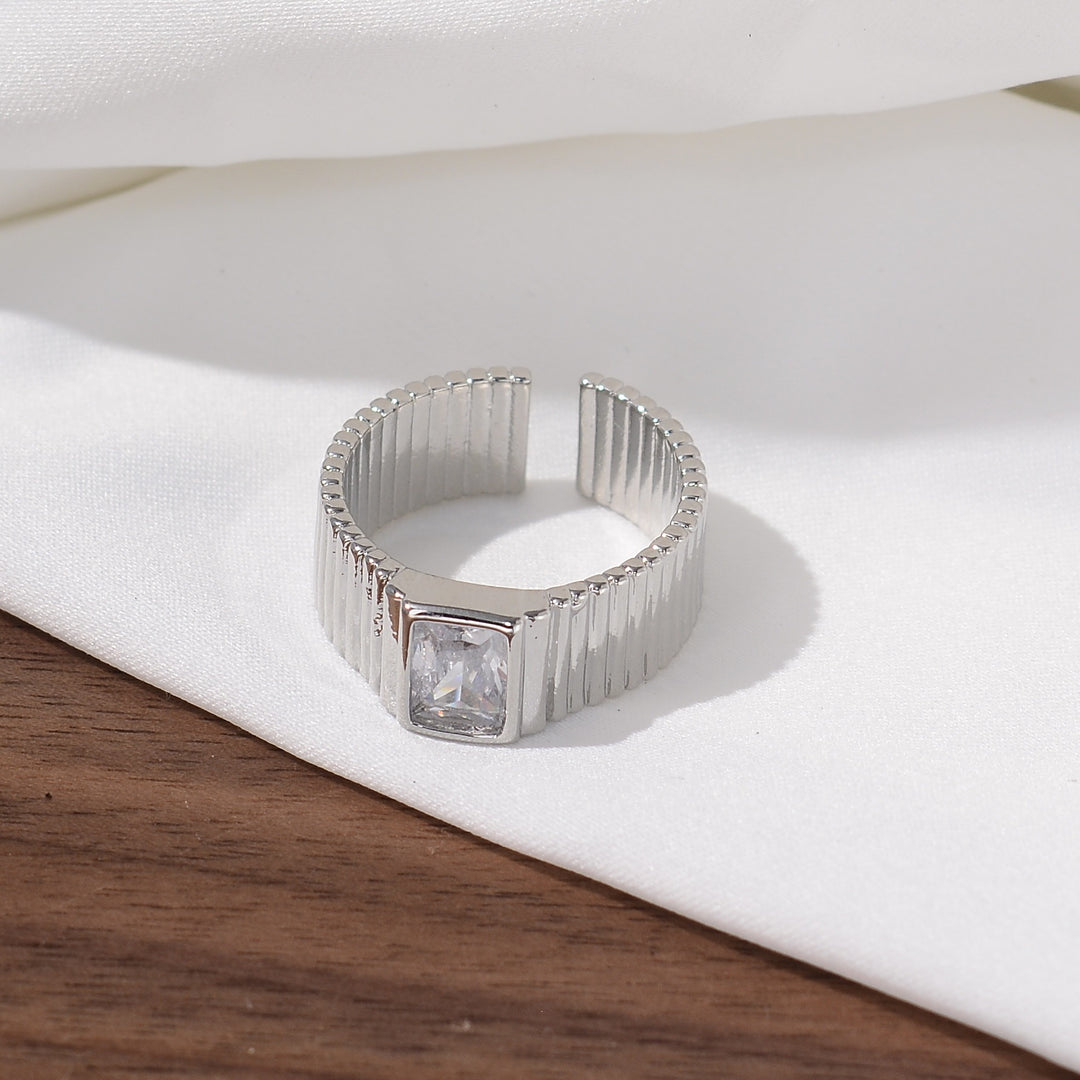 Geometric Grooved Square Diamond Open Ring (2 Colors Minimalist Unisex Band)