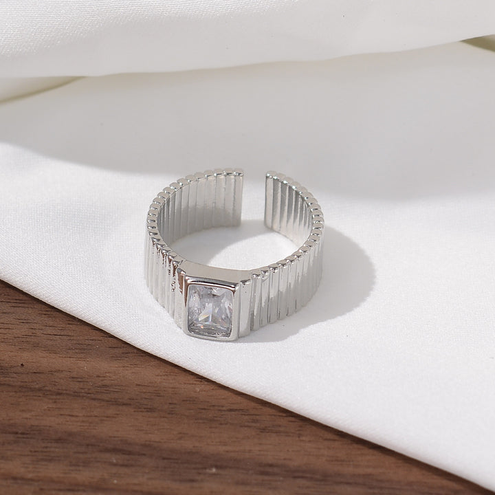 Geometric Grooved Square Diamond Open Ring (2 Colors Minimalist Unisex Band)