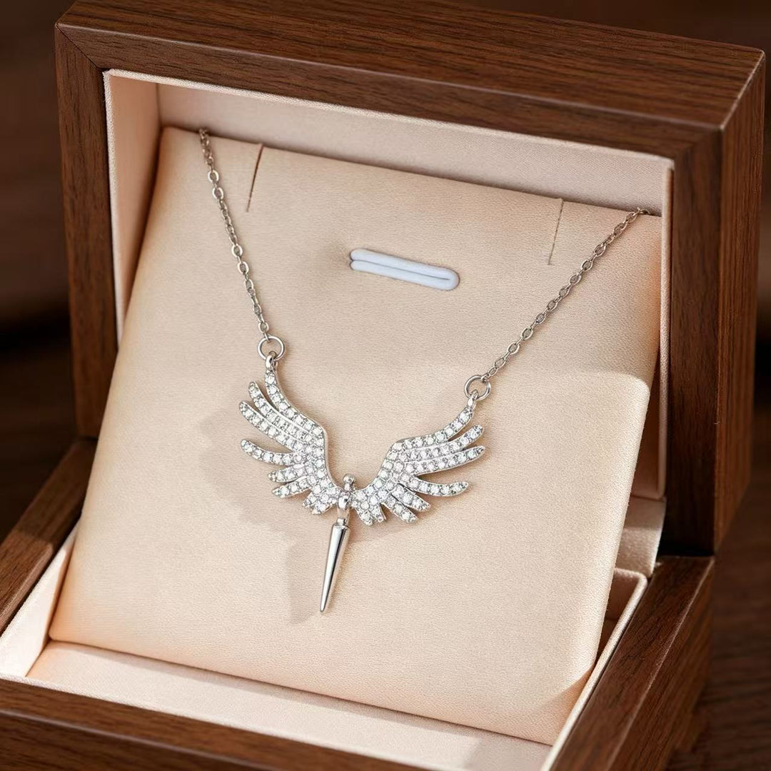 Pave‑Set Angel Wing Cone Pendant Necklace, Gold & Silver Two‑Tone Options