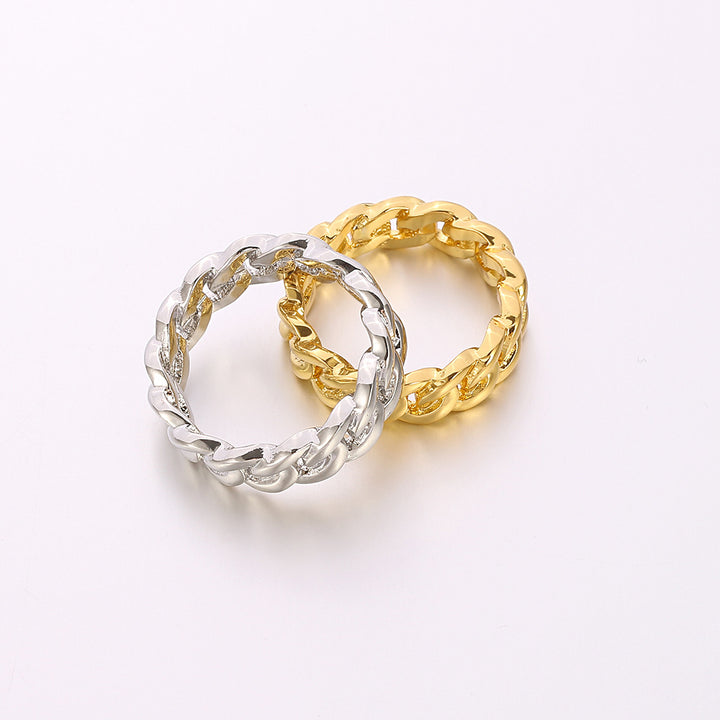 Classic Wide Cuban Chain Ring, Gold & Silver Hip-Hop Street Style Chunky Unisex Band