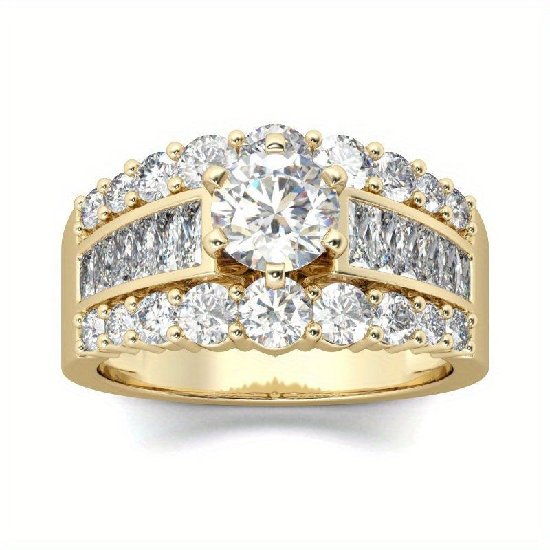 Multi-Row Diamond Wide Gold-Tone Ring (Luxury Opulent Statement Band)