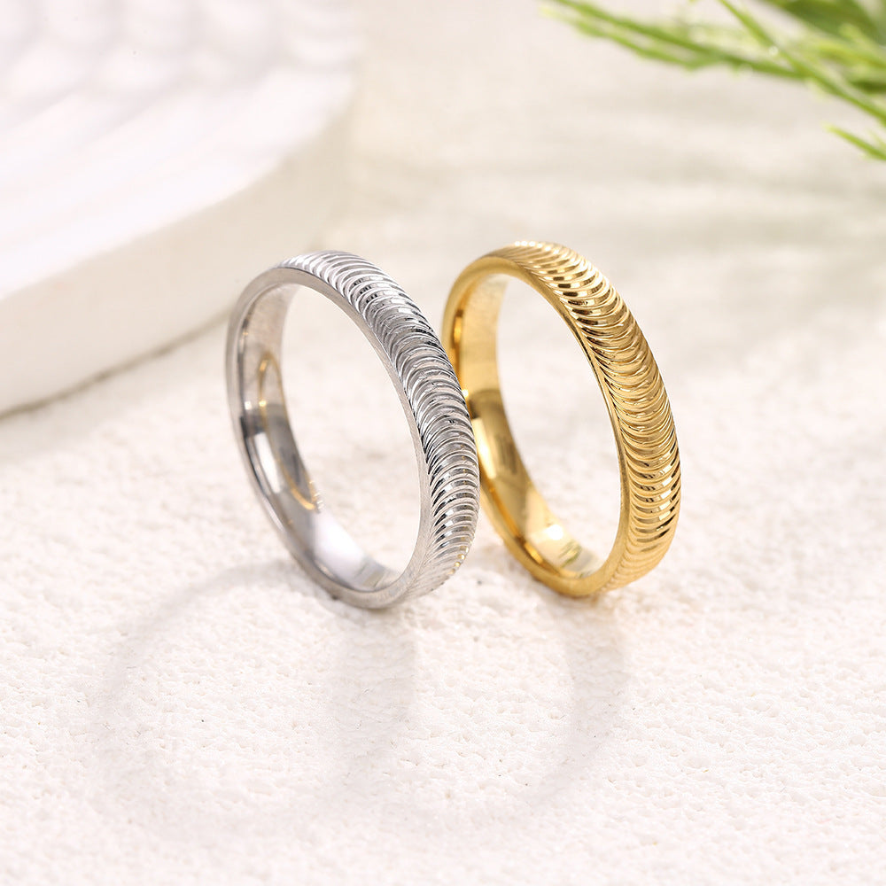 Minimalist Vertical‑Texture Plain Band Ring, S925 Silver Two‑Tone Retro Closed‑Band Ring
